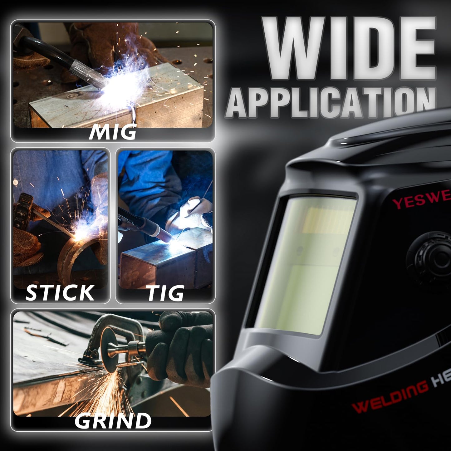 YESWELDER 135Amp Flux Core MIG Welder FLUX-135PRO,110V Flux Core MIG/Lift TIG/Stick 3-in-1 Digital Display Welding Machine & LYG-L600A Auto Darkening Blue Light Blocking Welding Helmet