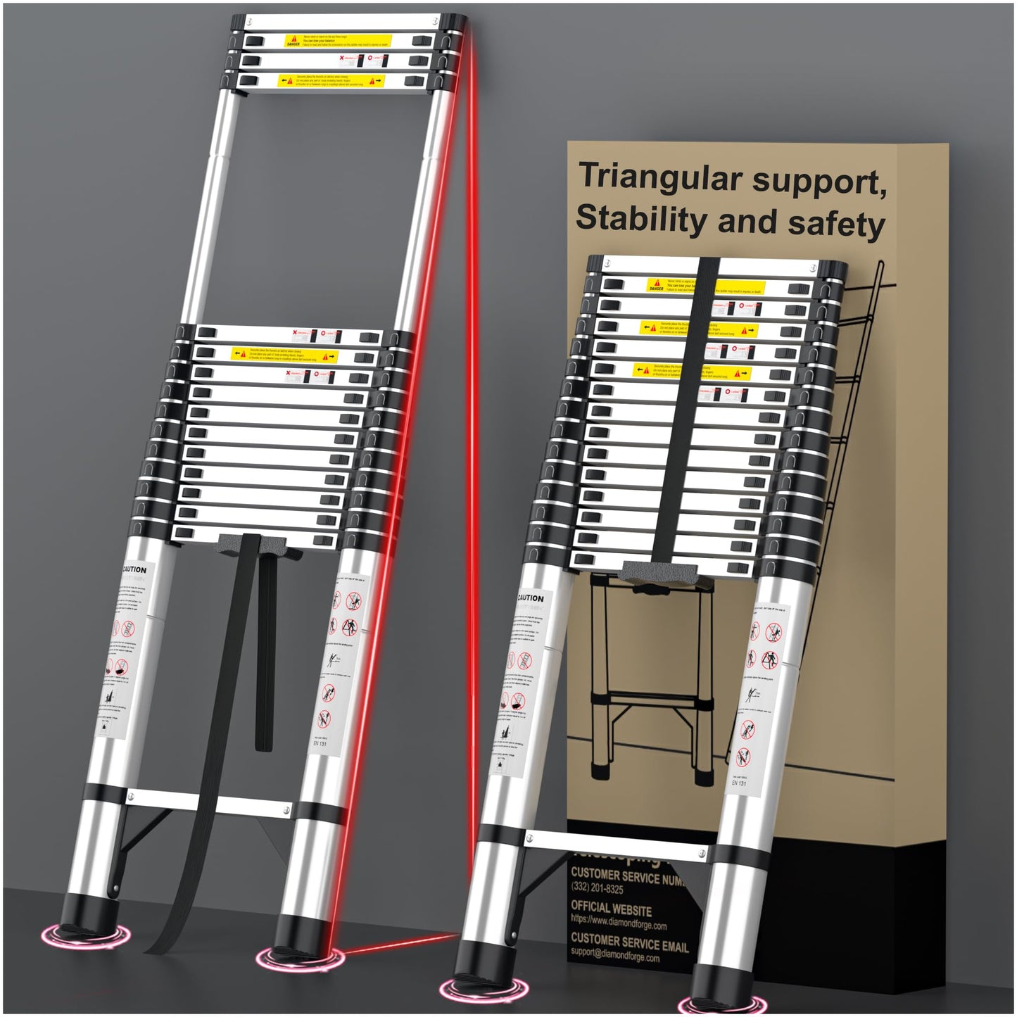 Telescoping Ladder, 20.3 FT Aluminum Extendable Ladder, 330 Lbs Capacity, Collapsible Folding Ladder for House, Roof, RV & Travel Trailer (Silver)