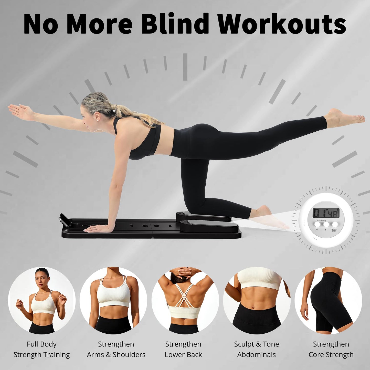 VigorEdge Pilates Board - Pilates Reformer Set, Multi-Purpose Foldable Pilates Reformer Board for Home,11 in 1 Pilates Equipment (Gray)
