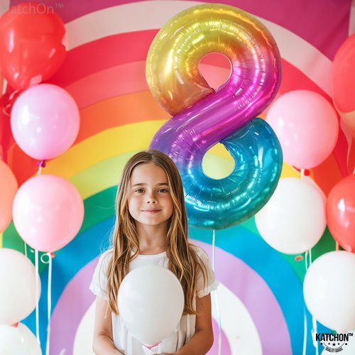 KatchOn Giant Rainbow Number 8 Balloon - 40 Inch Colorful Tie Dye Design for Birthday & Anniversary Celebrations