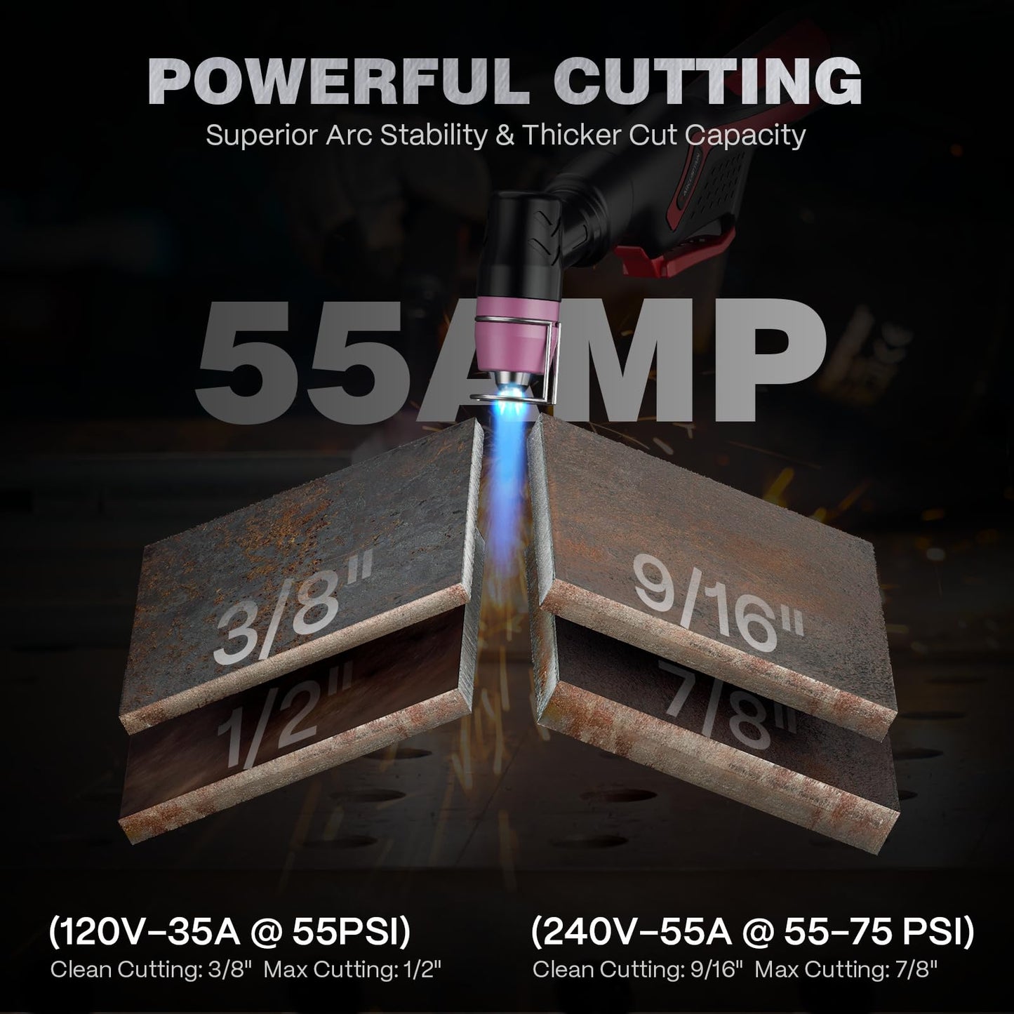 ARCCAPTAIN iControl CUT55 Prolux Plasma Cutter Machine, [APP Control] 55 Amp Non-Touch Pilot Arc, 120V/240V, Upgraded LED Display, Expanded Metal, Rust Removal, Air Pressure Detection for Home DIY