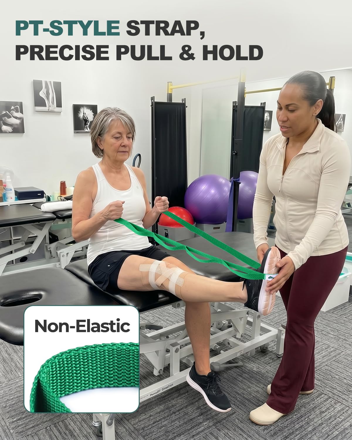 Trideer Stretching Strap with Loops & Leg Lifter, Non-Elastic PT-Style Physical Therapy Strap for Knee Replacement Rehab, Hamstring, Calf & Back Stretcher Mobility, Hip, Shoulder & Yoga