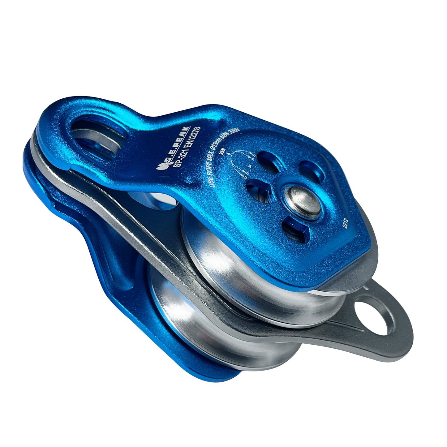 S.E.PEAK 30kN Upgraded Rescue Double Pulley Sheave with Swing Plate,CE High Strength Pulley for Backyard Zipline, Climbing, Rock Rescue Lifting, Hauling, Fit Rope up to 13 mm/Holds Up to 6750lbs,Blue