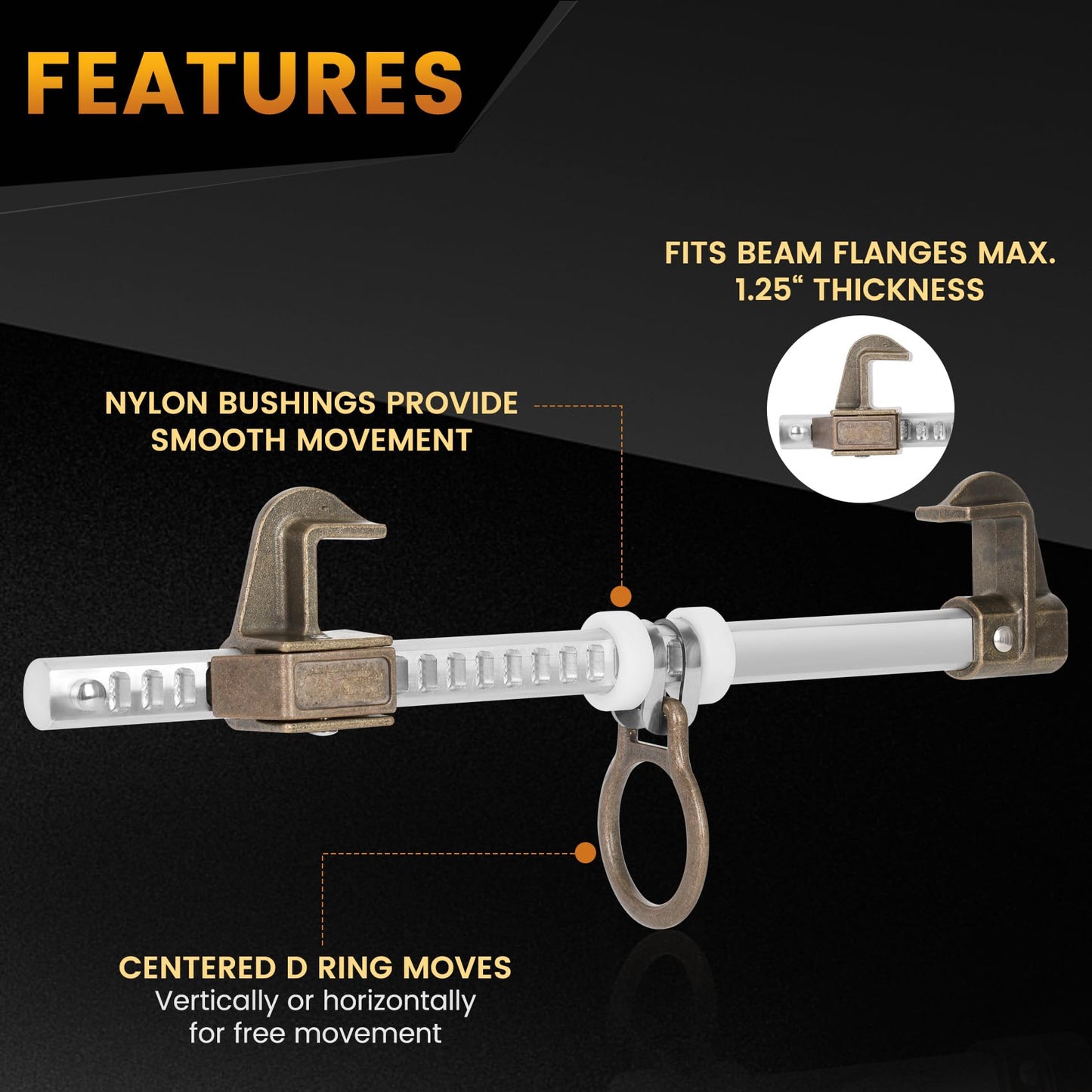 Aluminum Sliding Beam Anchor, Adjustable To Fit I or H Fall Protection Beam Anchor with Flange Widths Ranging From 3.5" to 14”,Meets or Exceeds ANSI & OSHA