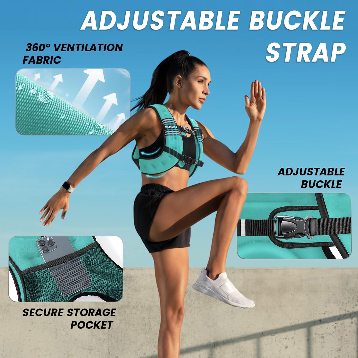 KUKZO Weighted Vest for Women Men 20LB Body Weight Vest with Reflective Stripes for Running,Walking,Workout,Strength Training,Weight Loss