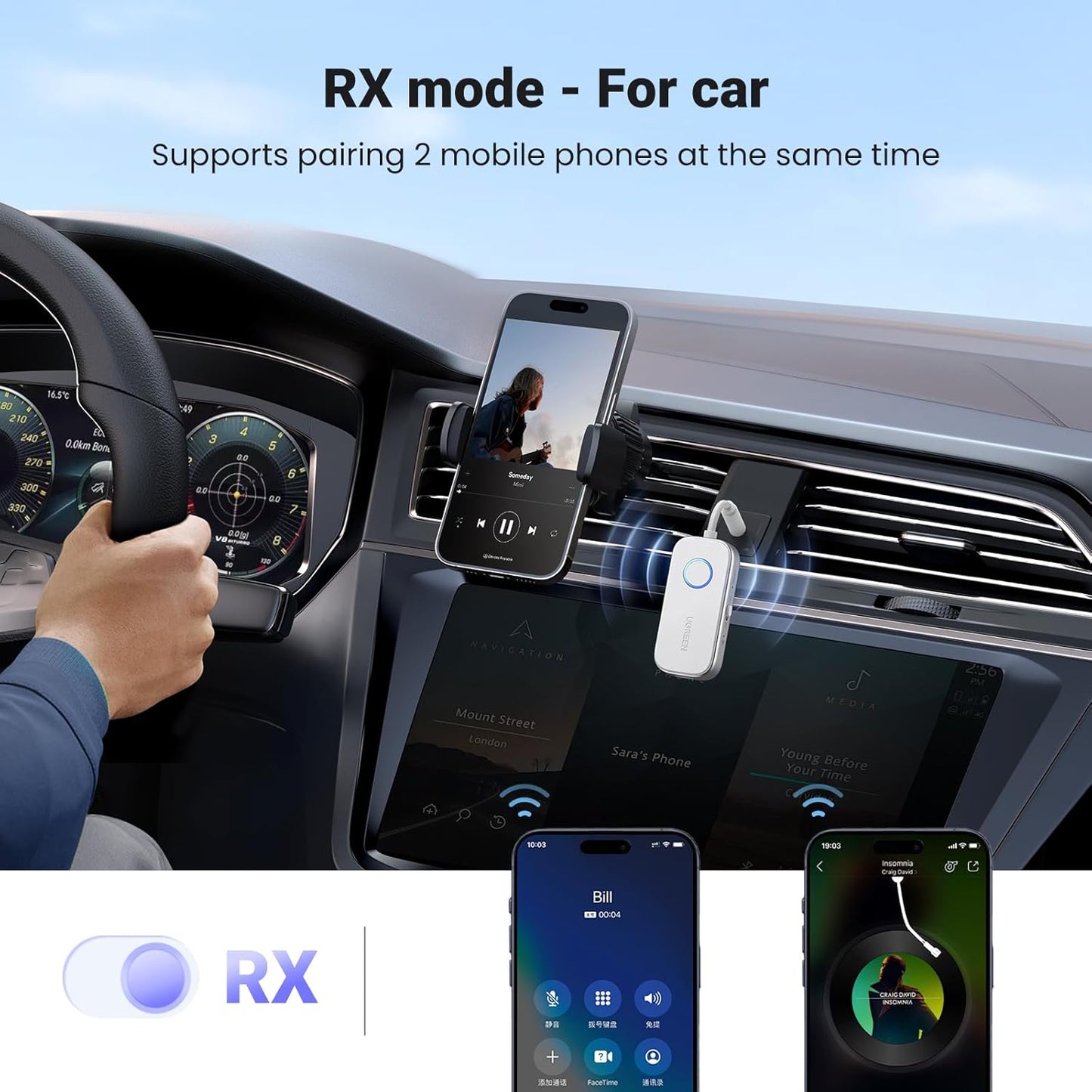 UGREEN 6.0 2 2-in-1 3.5MM Airplane Bluetooth Transmitter Receiver for Airpods or Headphones, Airplane Travel Essentials