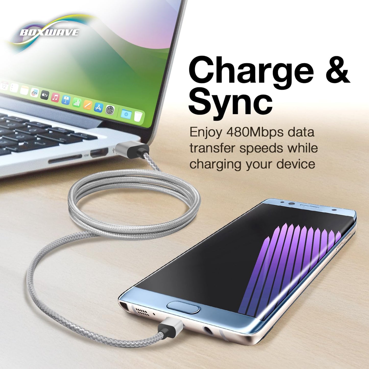 BoxWave MP3 (1.8 Cable Compatible with Dyzeryk Player in) - Micro USB DuraCable, Braided Micro USB Charging Cable