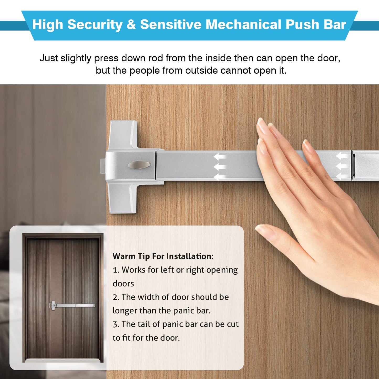 IRONWALLS Commercial Door Push Bar Panic Exit Device with Exterior Lever, 70cm/27.5” Stainless Steel Panic Bars for Exit Doors, Emergency Exit Panic Door Hardware for 28”-41” Wood Metal Door, Silver