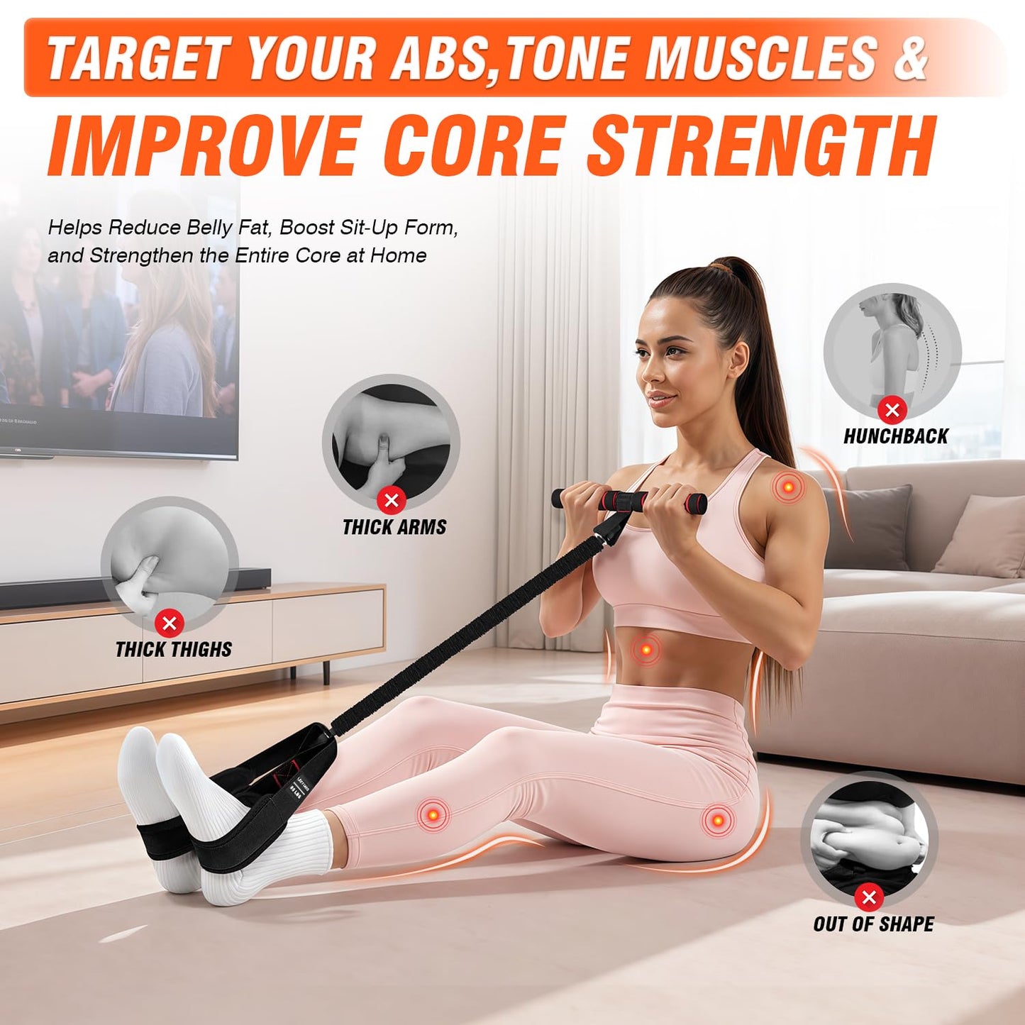 UZTUGG Pedal Resistance Bands with Handles, Upgrade Women Exercise Bands for Full Body Training, Core, ABS, Legs, Glutes, Arms, Pilates, Physical Therapy, Strength, Sit Up Equipment for Home Workout