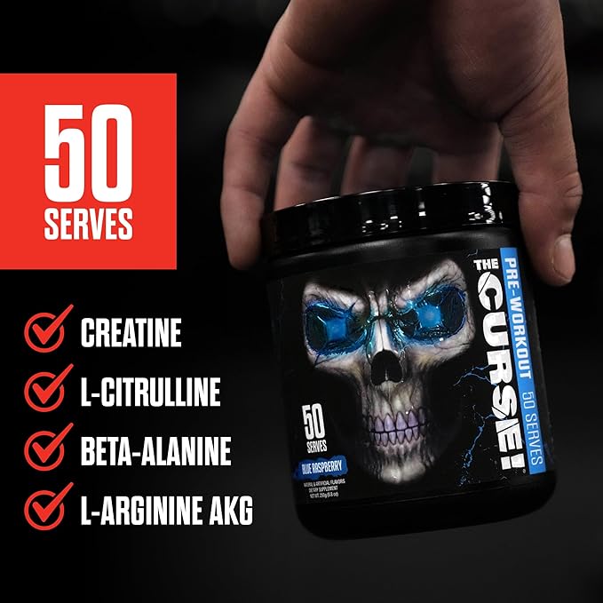 JNX SPORTS The Curse! Pre Workout Powder for Men & Women, Caffeine, Beta-Alanine, Creatine, L-Citrulline, 50 Servings, Pineapple Flavor ??Boost Energy, Strength & Focus