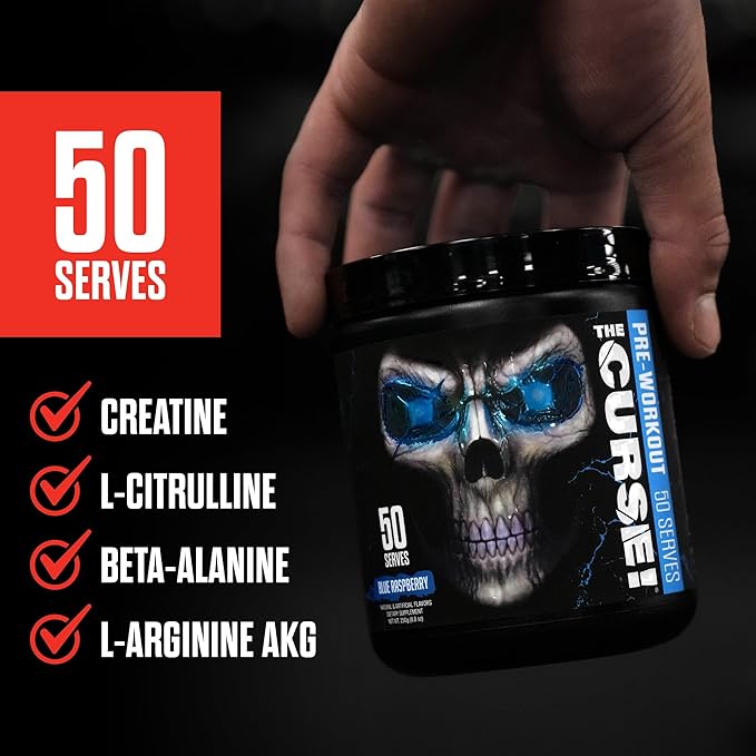 JNX SPORTS The Curse! Pre Workout Powder for Men & Women, Caffeine, Beta-Alanine, Creatine, L-Citrulline, 50 Servings, Lemon Rush Flavor ??Boost Energy, Strength & Focus