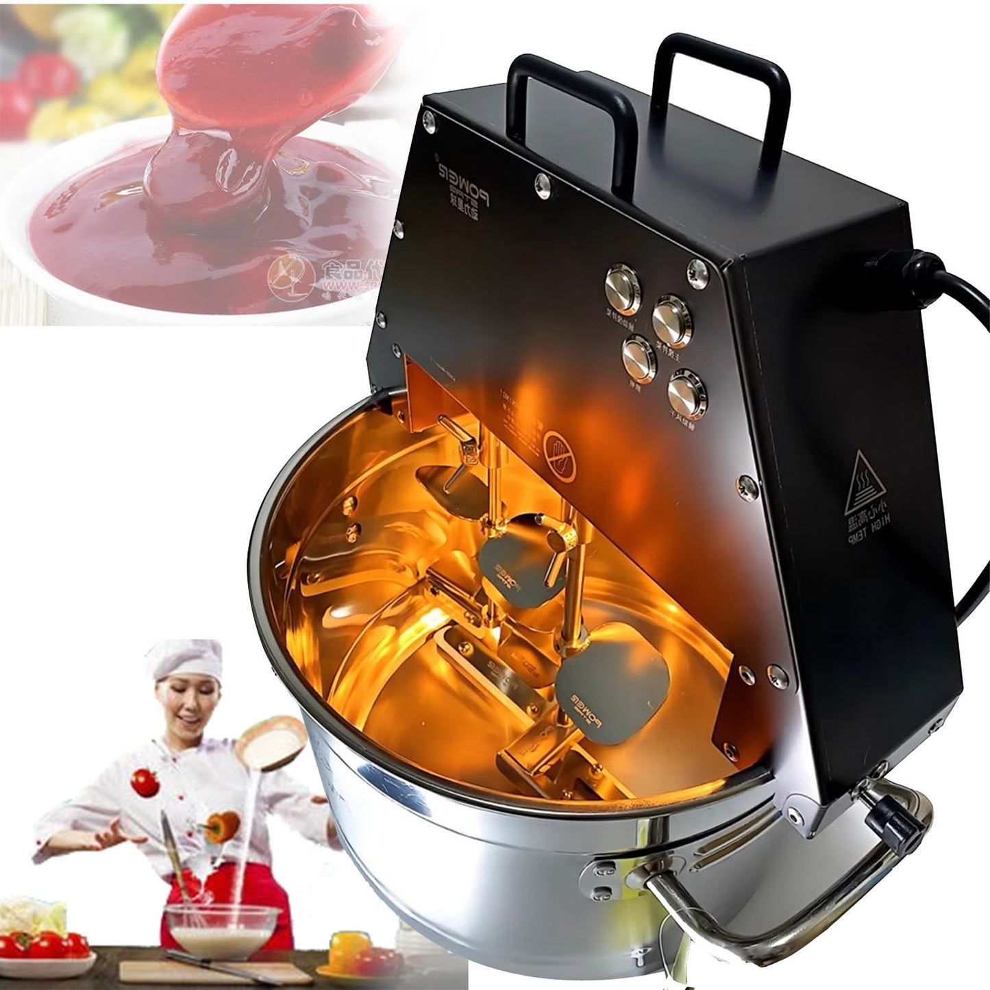 ZZBSOD Commercial Electric Food Stirrer Pot,Stainless Steel Automatic Mixer Machine with Double Stirring Paddle &Auxiliary Fan&Light,for Making Jam/Sauce/Filling