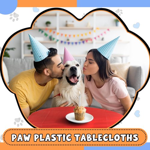 Dunzoom 4 Pack Puppy Dog Pet Paw Print Plastic Tablecloth 54 x 108 Inches Red Blue Yellow Table Cover Paw Print Disposable Rectangle Table Cover for Pet Blue Dog Birthday Party Supplies