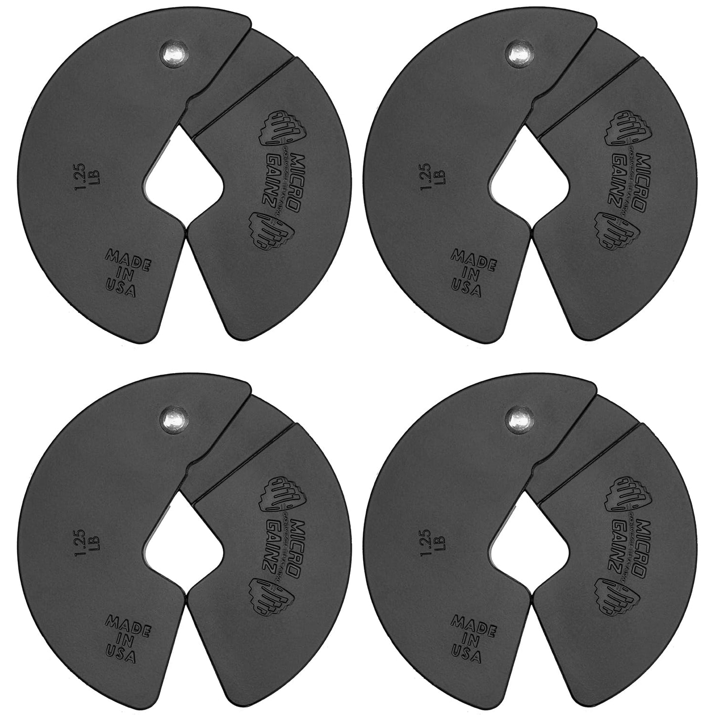 Micro Gainz Dumbbell Fractional 1.25lb Weight Plate, Ideal for Micro Loading, (Choose Color) 4 Piece Fractional Weight Plates, Designed for Dumbbell Training, Made In USA (Black)
