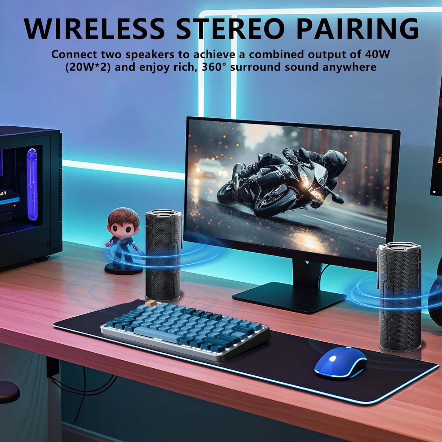 BYANDBY IPX5 2 12W 5.3, Bluetooth Speaker with Waterproof Portable, Long Playtime, Wireless Stereo Pairing, Stereo