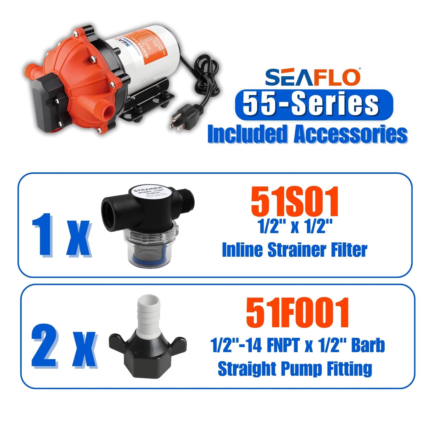 SEAFLO 55 Series 115V AC Automatic Demand Diaphragm Pump – 5.0 GPM, 60 PSI, 5-Chamber Self-Priming Water Pump w/Power Plug for Outlet, RV, Marine & Off-Grid Water Systems, 4-Year Warranty