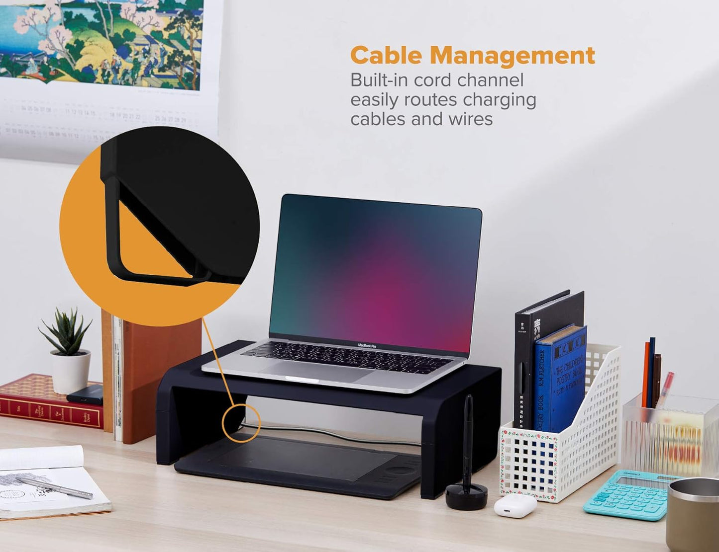 4 Bostitch Office Konnect Adjustable Monitor Stand Riser, Height Adjustments, Built-In Cable Management, Rubber Feet