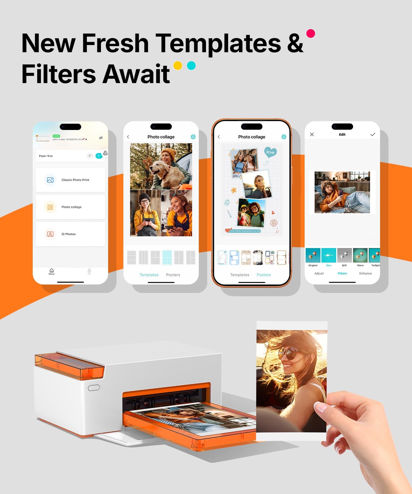 Liene Amber M110 Bluetooth Photo Printer 80 Sheets, Portable Photo Printer for iPhone, Thermal Dye Sublimation, Picture Printer 60 Sheets 4x6 Paper & 20 Sheets 3" Square Sticker Paper & 2 Cartridges