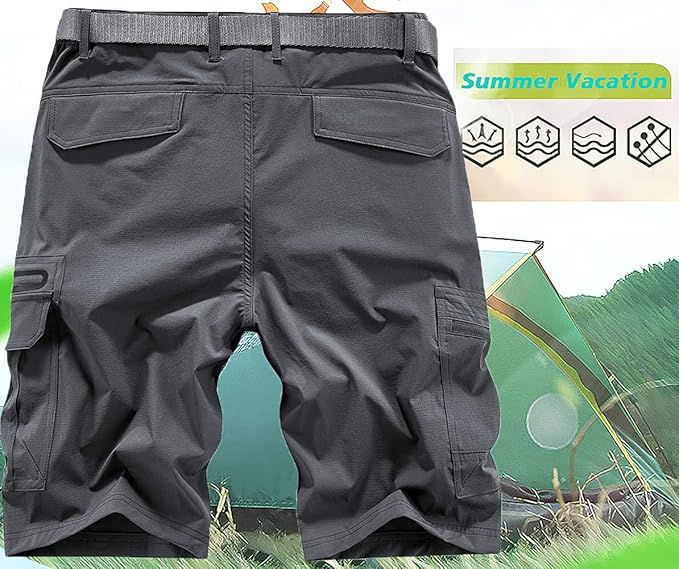 Quick Dry Hiking Shorts Men's Cargo Casual Outdoor 4-Way Stretchy Lightweight Summer Short with Multi Pockets 30-46 (No Belt)