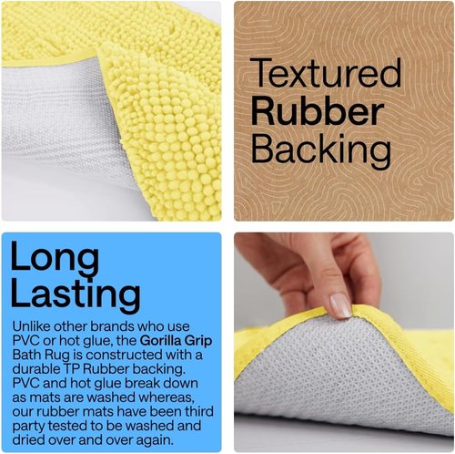 GORILLA GRIP Bath Rug Mat - Thick Soft Absorbent Chenille | Quick Dry Microfiber, 36x24, Yellow