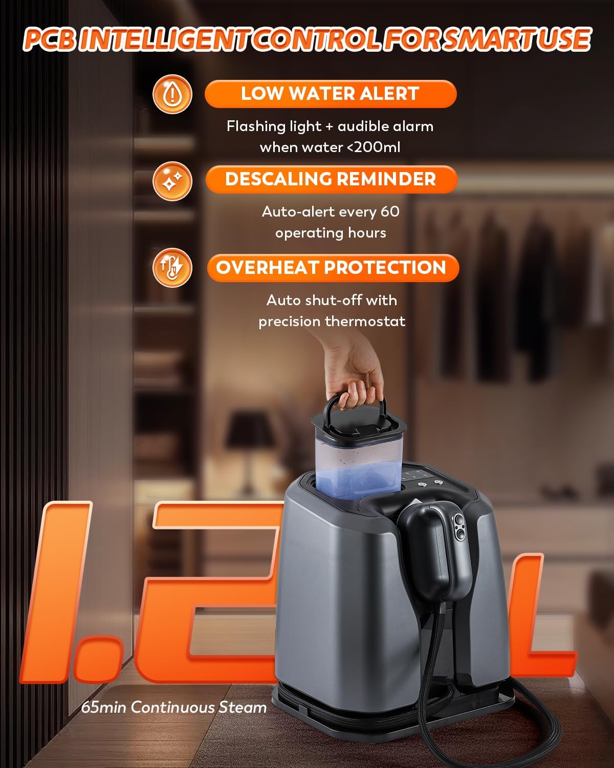2200W Professional Steam Station - Dual Rapid Heat System with 1.2L Tank & 4 Steam Settings | Silver-Grey Clothing Iron