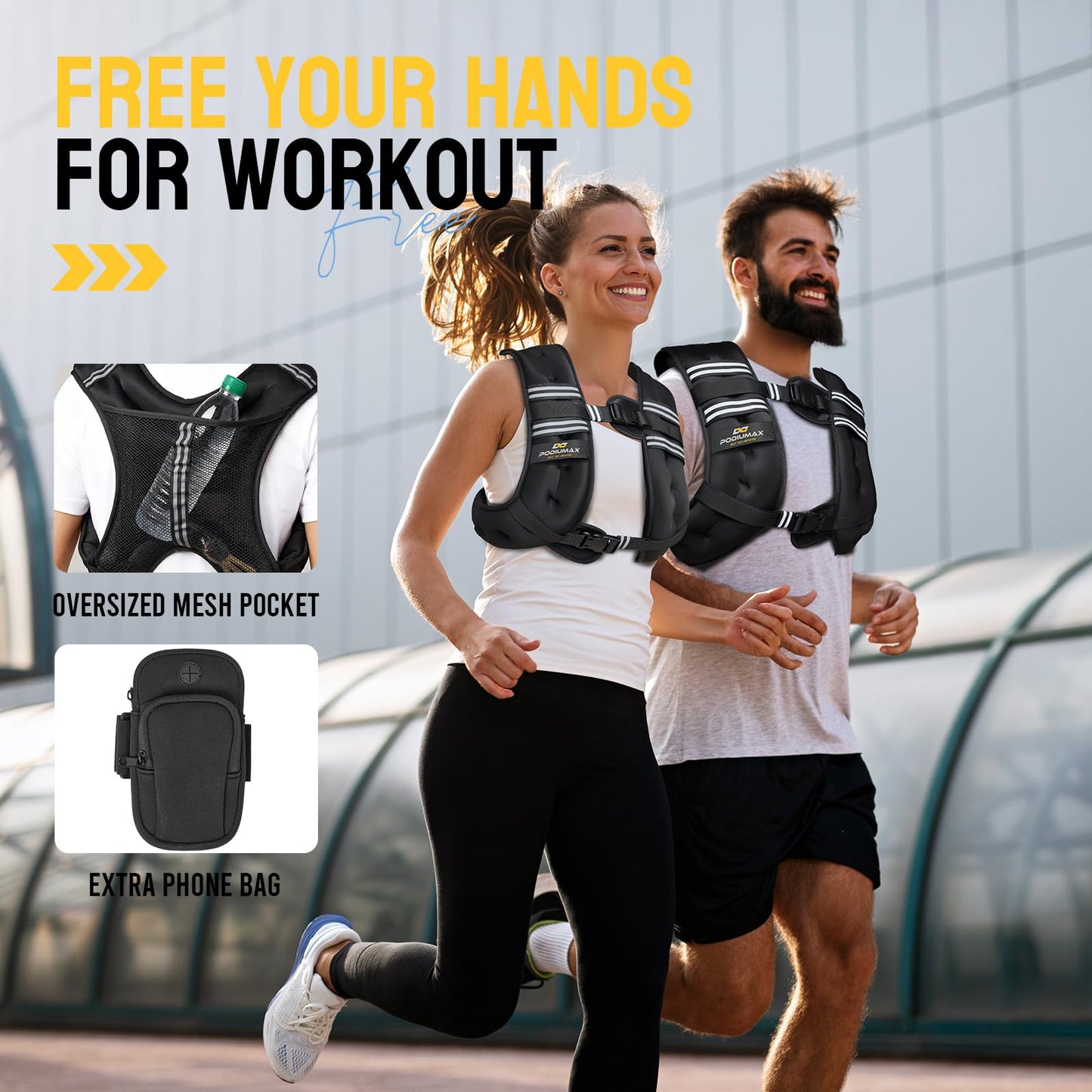 PodiuMax Weighted Vest for Women, 16lb with Adjustable Straps & Phone Bag, Snug Fit, Womens Weighted Vest for Walking Strength Training Running, Fitness Muscle Building Weight Loss