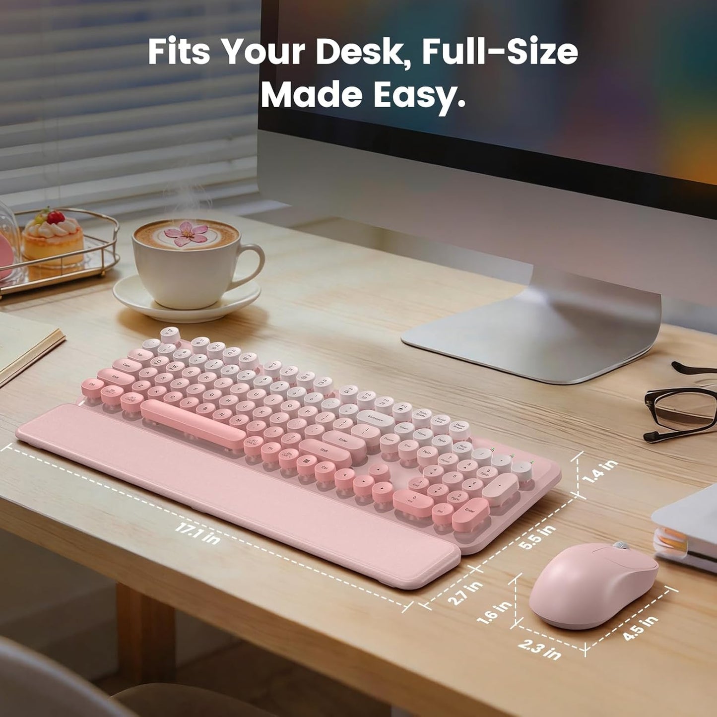 SABLUTE 2-Stage 2.4GHz Wireless Keyboard and Mouse Combo, Magnetic Soft-Touch Wrist Rest, Round Keycaps, Full-Size
