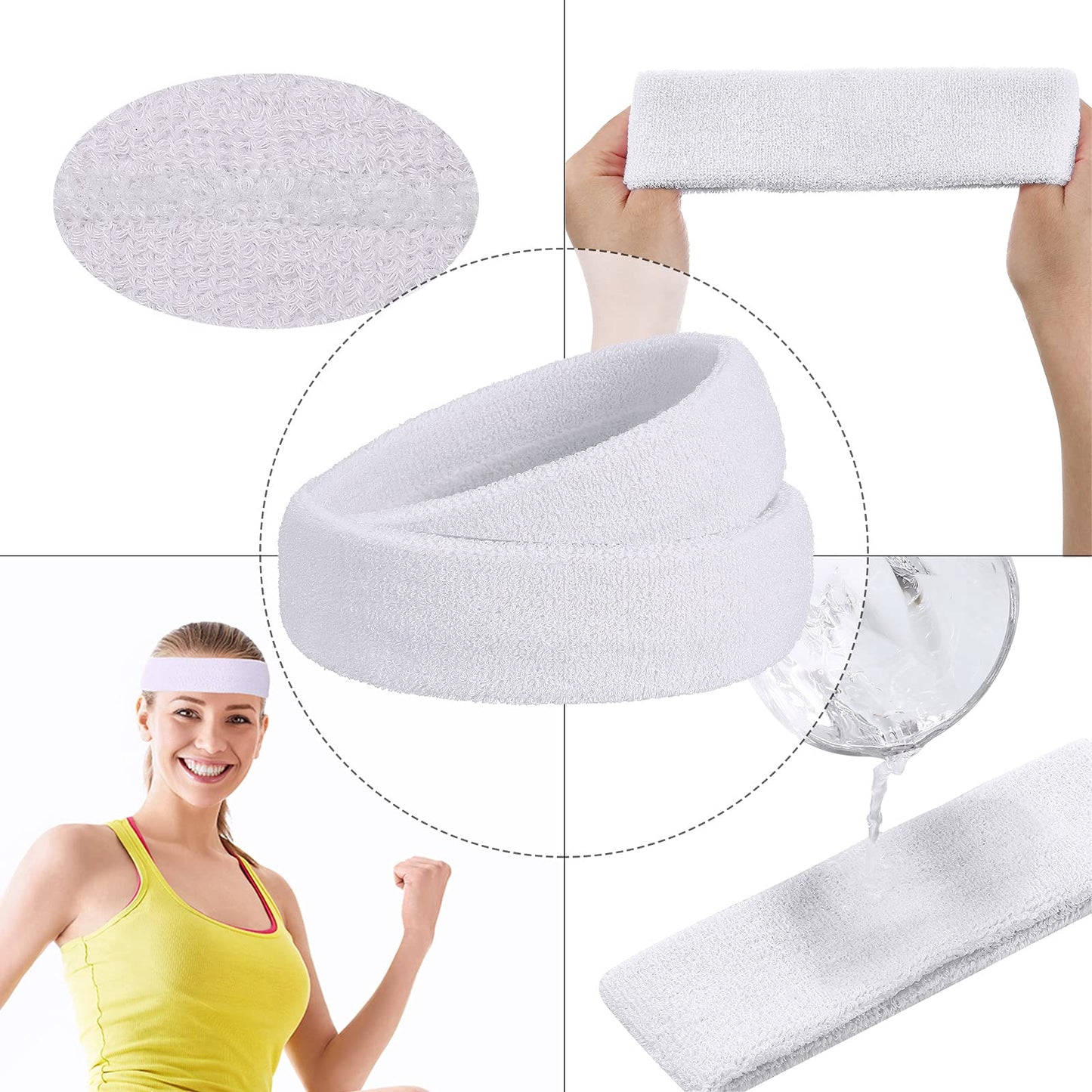 Bememo 12 Pcs Sweatbands Sport Headbands for Men & Women Basketball Headband Sport Competitions Sweat Headbands Running Terry Cloth Moisture Wicking for Yoga,Tennis,Gym,Exercise(Black, Grey, White)