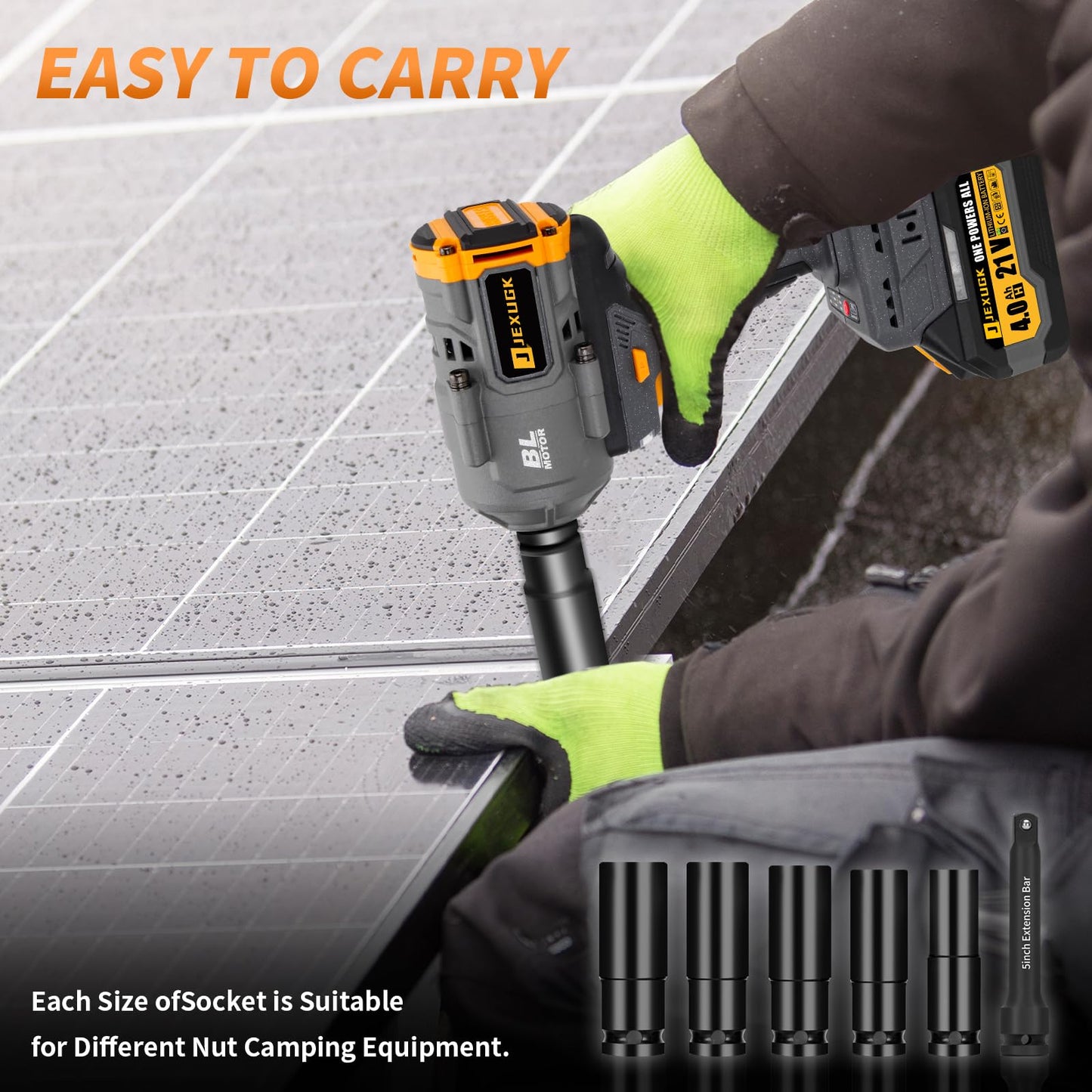 JEXUGK 1500Nm Impact Wrench, 1/2" 1107ft-lbs Cordless Impact Gun with 2 x 4.0Ah Battery, 21V High Torque Power Impact Driver with 6 Sockets,Pistola Llave De Impacto for Truck RV Car Heavy Construction