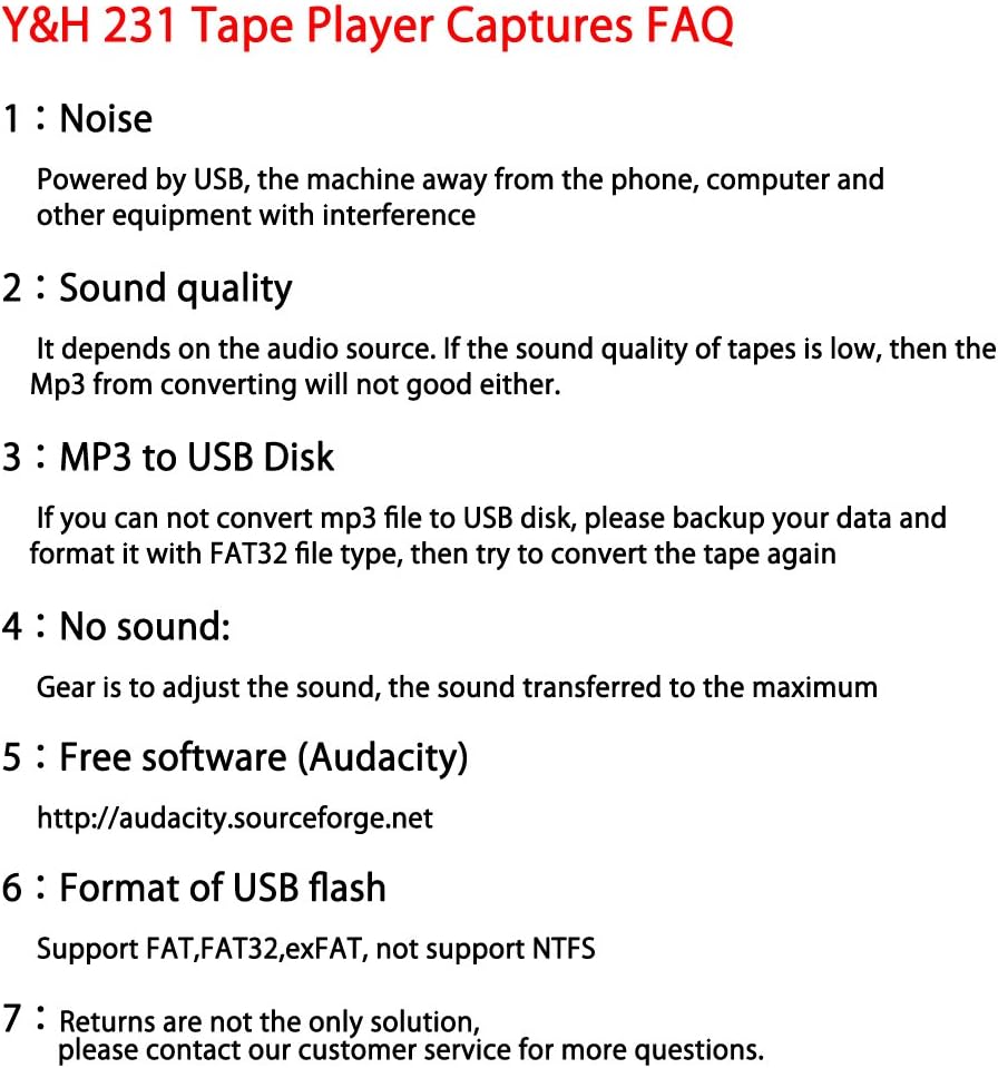 Y&H Cassette MP3 Cassette Tape Player Record Tape to Digital Converter,USB Capture,Save to USB Flash Drive Directly,No