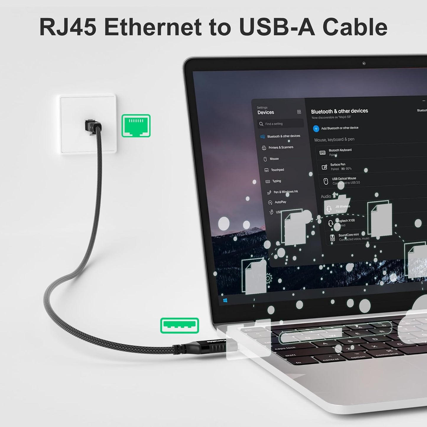 20 3.0 RJ45 Conable USB to Ethernet Cable FT, USB Type A to Cable, USB to Network Internet LAN Adapter, Gigabit