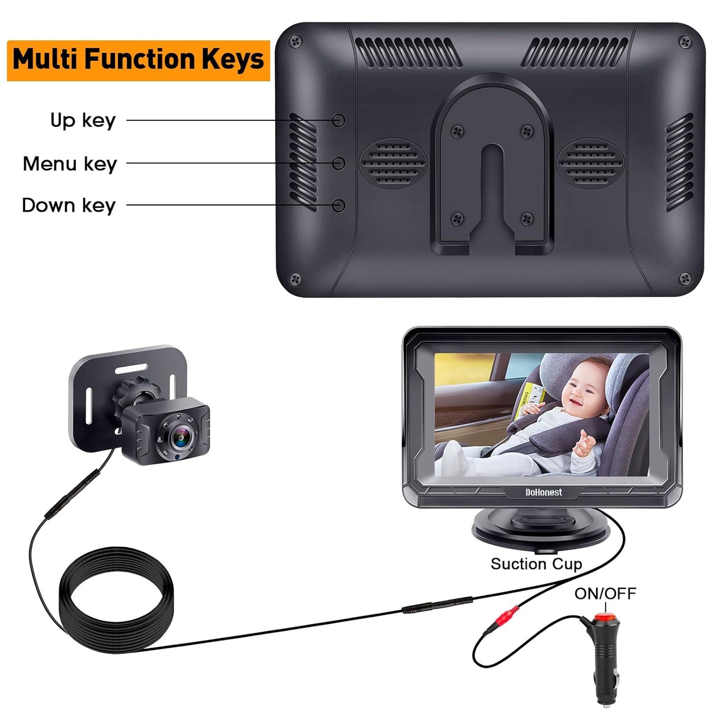 1080P Setup, DoHonest Baby Car Camera HD - Rear-Facing Car Baby Monitor with Night Vision, Adjustable View Angle, Easy