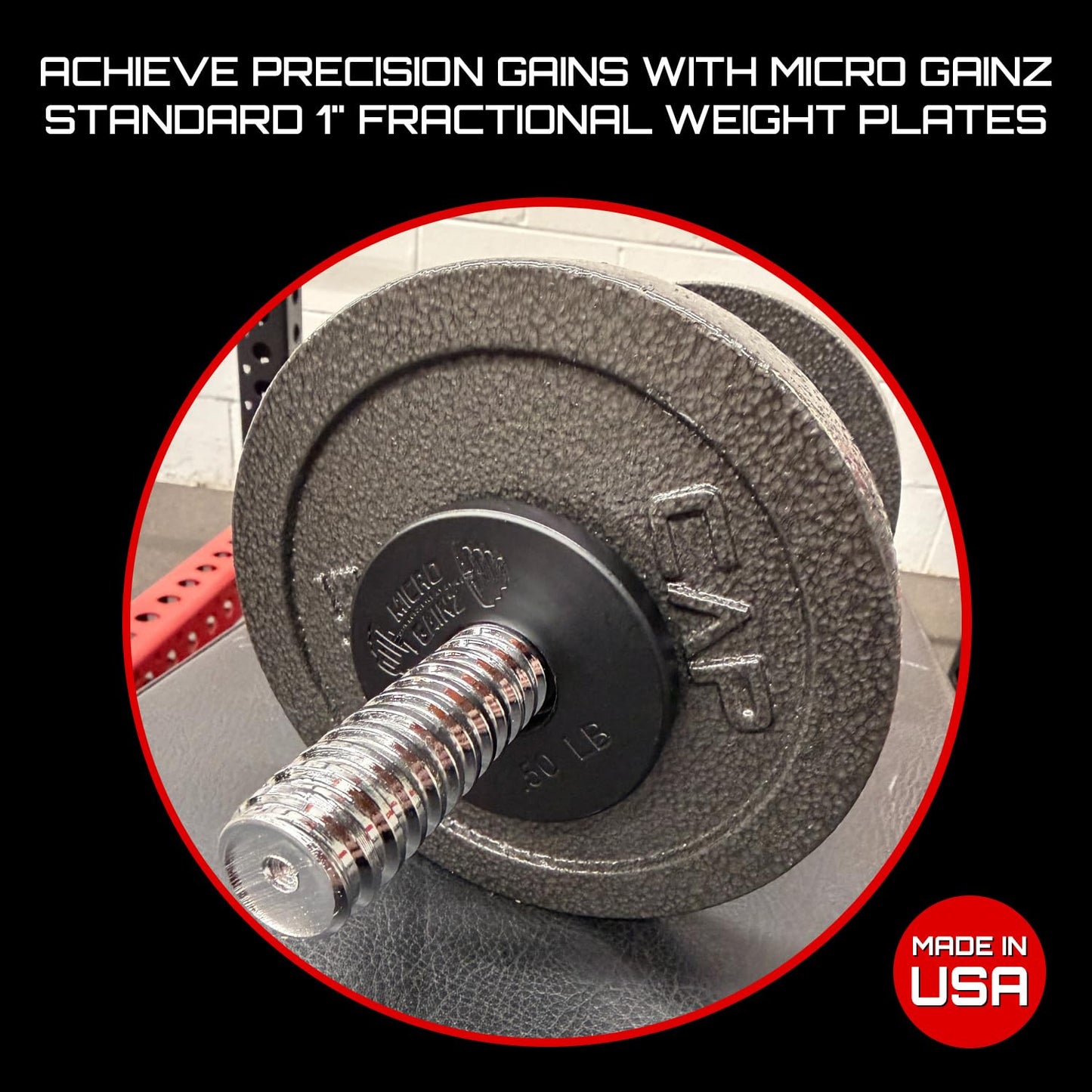 Micro Gainz Standard 1-Inch Center Hole Fractional 8 Piece Weight Plates with Bag, Designed for Standard 1-Inch Dumbbell & Barbell for Strength Training and Weight Lifting, Made in USA (Black)
