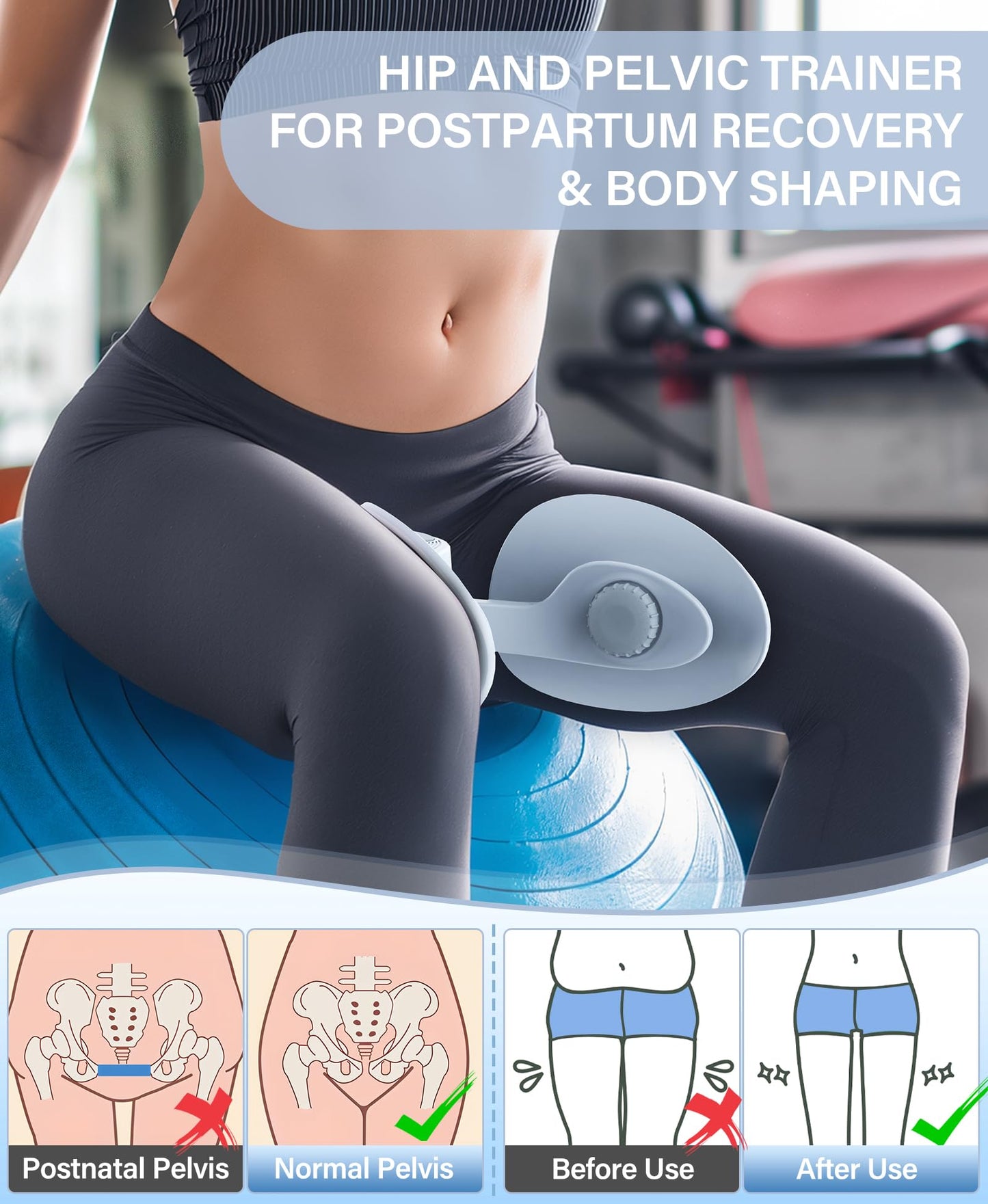 Kegel Exerciser, Pelvic Floor Muscle Exercise Devices for Women, Inner Thigh Exerciser Leg Workout Equipment Thigh Trainer for Male Hip Trimmer Inner Thigh Toner Workout (Blue)