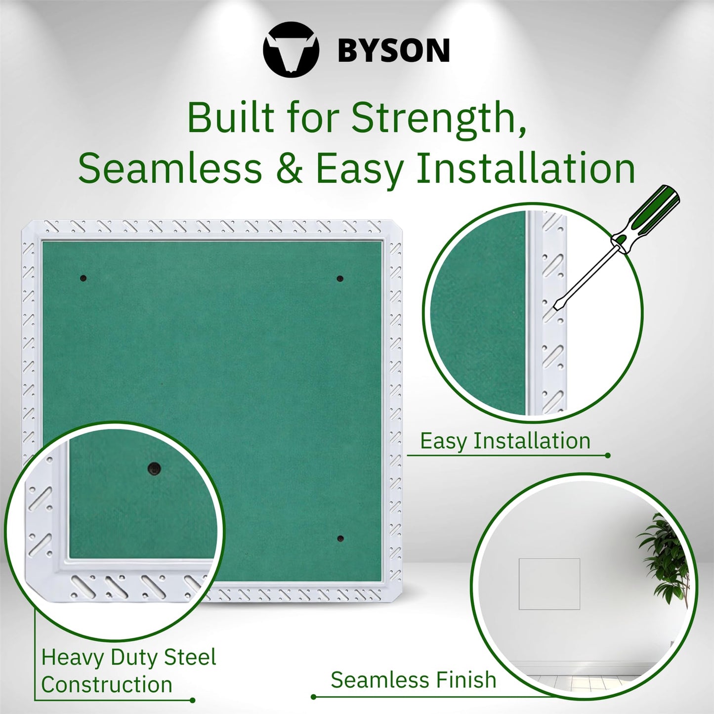 Byson Drywall Access Panel 12x12 Inches – Wall Access Door with Mud-In Flange, Heavy Duty Steel Frame, 5/8” Gypsum Inlay, Hidden Hinged Push Lock