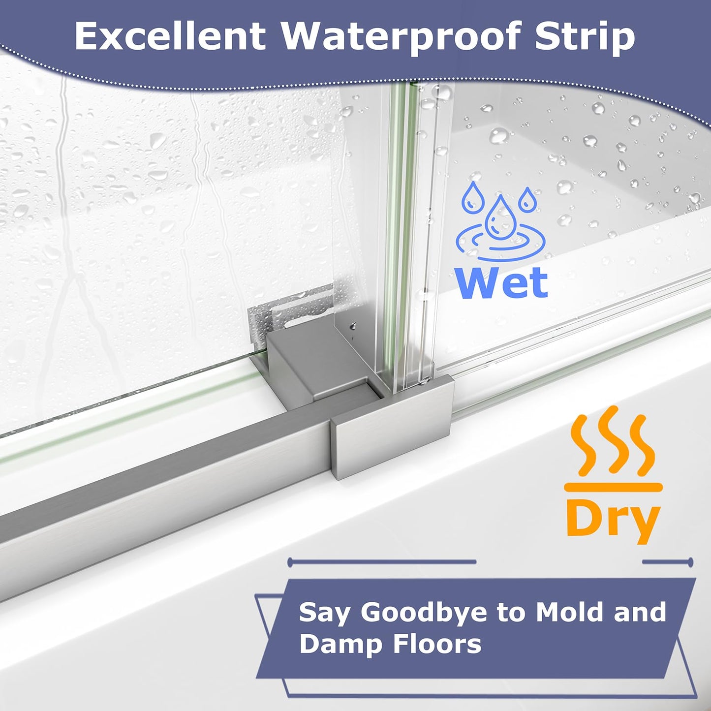 EPXMKX 55"-60" W x 63" H Bathtub Soft Closing Sliding Shower Door,Water Repellent Frameless Tub Shower Door with 5/16" (8mm) Nano Explosion-Proof Film Transparent Glass (Brushed Nickel 60" Wx63 H)