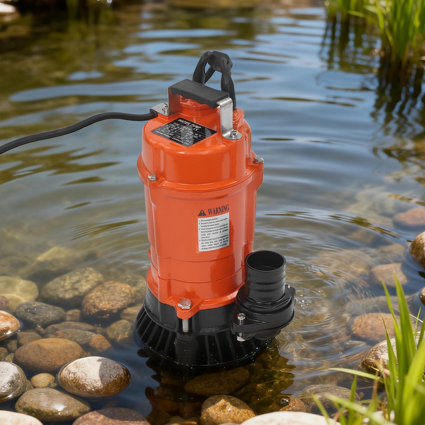 Submersible Trash Pump 1HP, 5019 GPH Electric Sewage Pump with IP68 Waterproof, 59ft Max Head for Basement, Sump, Flood, Sludge & Garden Irrigation (Orange, 1HP)