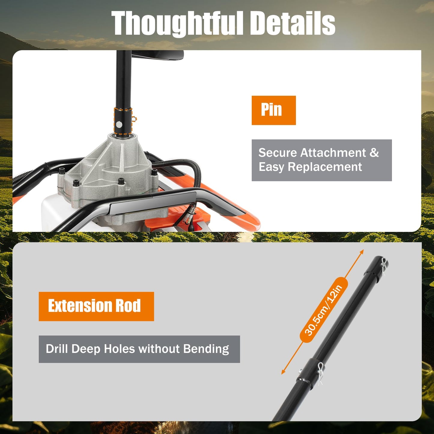 ARPITUYN Post Hole Digger, 71CC 2 Stroke Post Hole Digging Machine with 3 Drill Bits and Extension Rod, Gas Powered Auger Post Hole Digger for Farmland, Garden, Planting