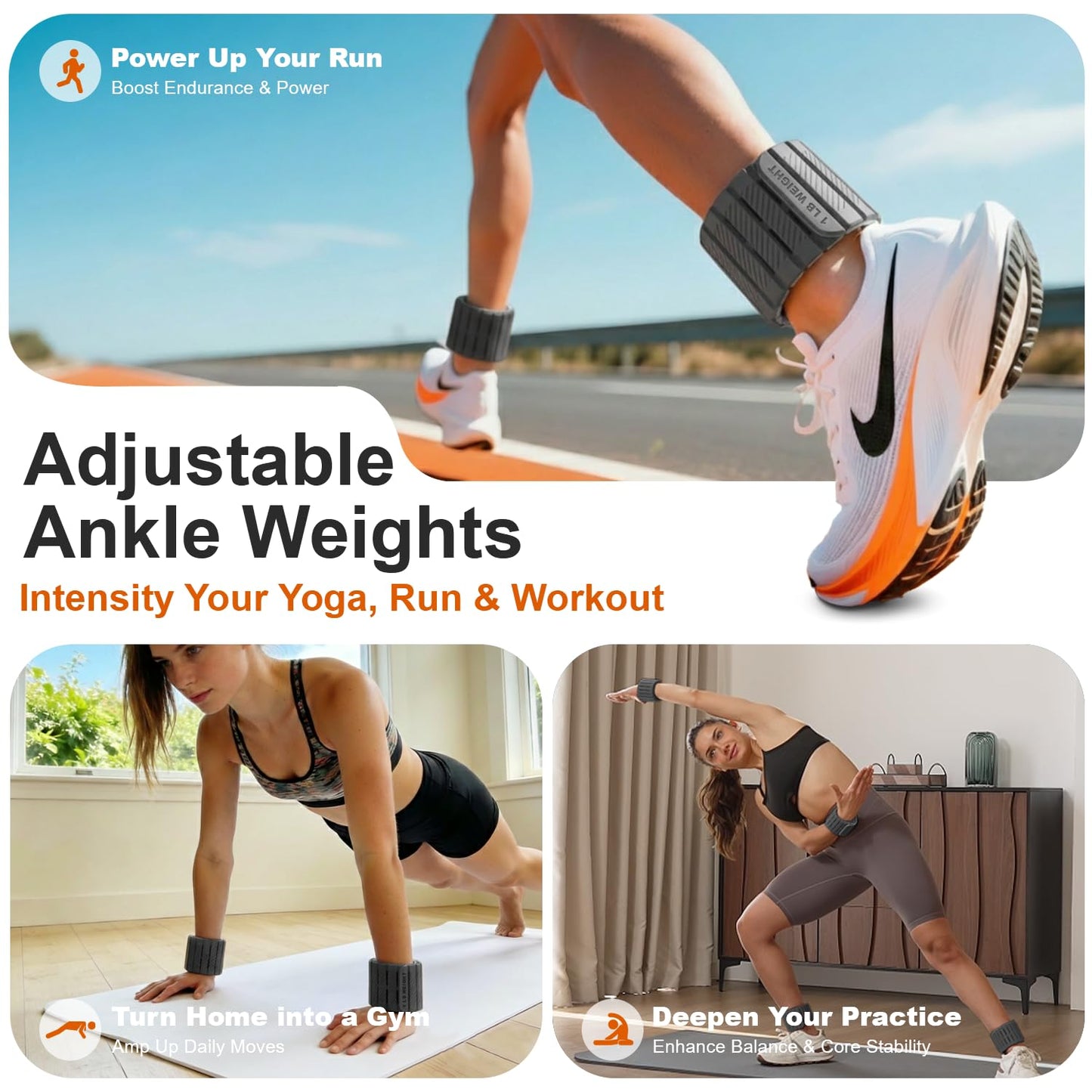 SE7EN Ankle Weights for Women & Men, Silicone Magnetic Wirst & Leg Weights for Pilates, Yoga, Pool, Gym, Set of 2 Weights (1 lb Each) | Black & Gray