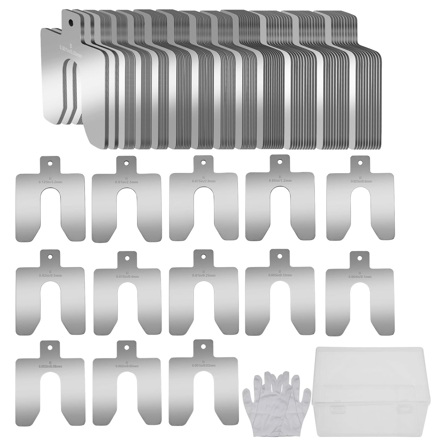 130 PCS Size B 3" x 3" Slotted Shims Kit, 304 Stainless Steel Slotted Shim Kit with Storage Box, Precision Laser-Cut Alignment Metal Shims for Leveling Machinist Tools