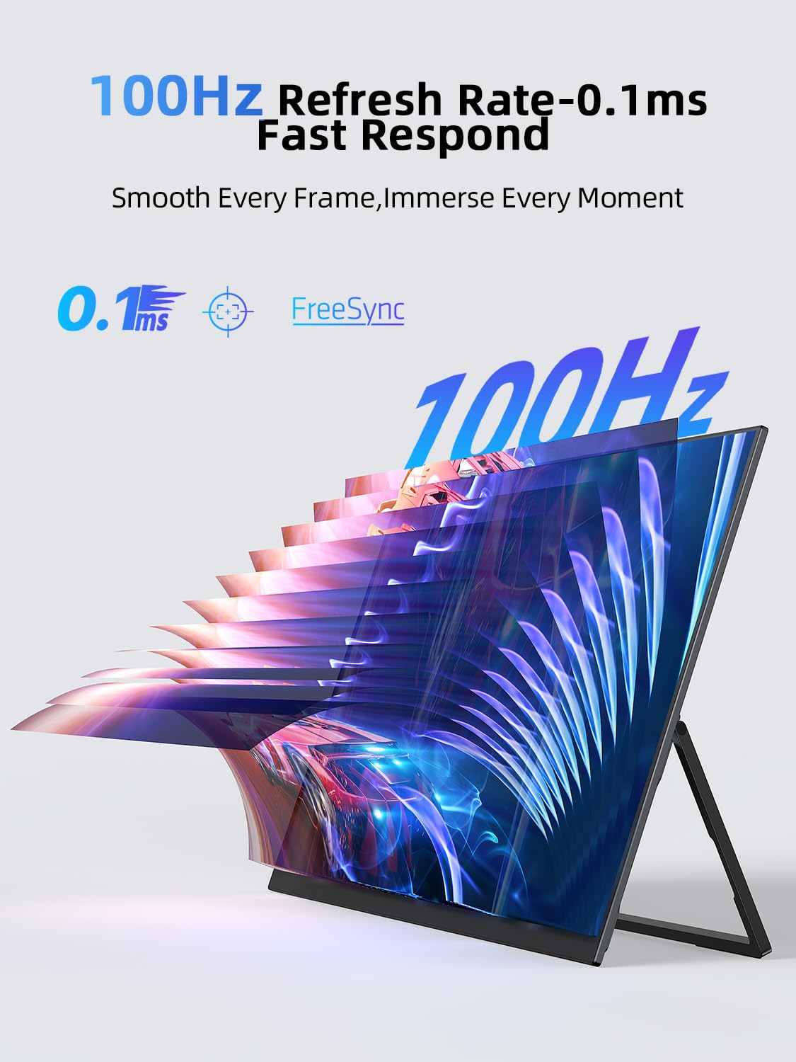 21.5'' Large Portable Monitor for Laptop 100Hz Ultra-Fast IPS Gaming Monitor, QLED 125%sRGB | 2000:1 Contrast | Built-in Stand, Speaker and VESA, USB-C HDMI Second Screen Efficient Work Gaming