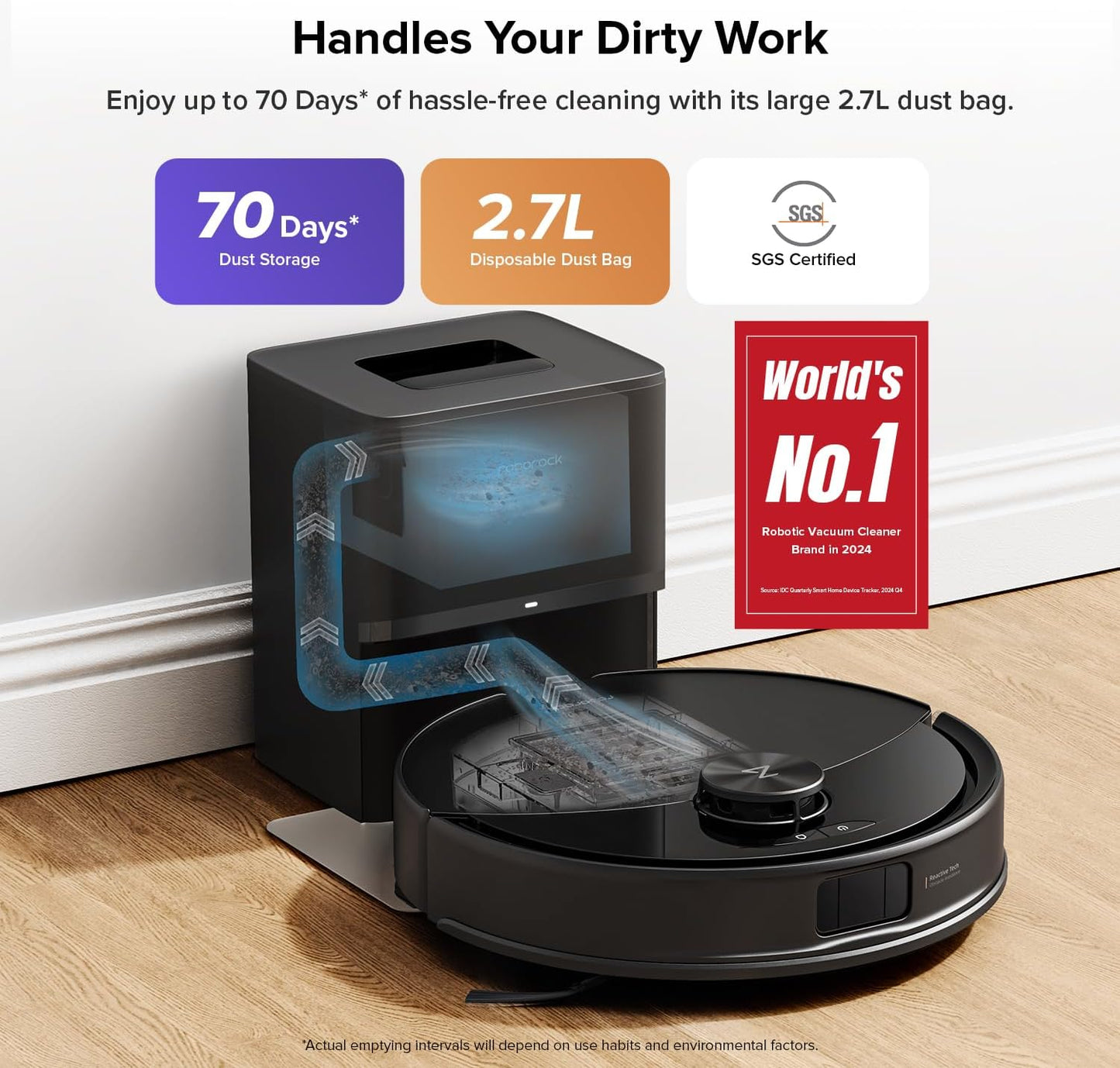 Roborock Q10 S5+ Robot Vacuum & Mop - 10,000Pa Suction, 70 Days Self-Emptying, Sonic Mopping | Black