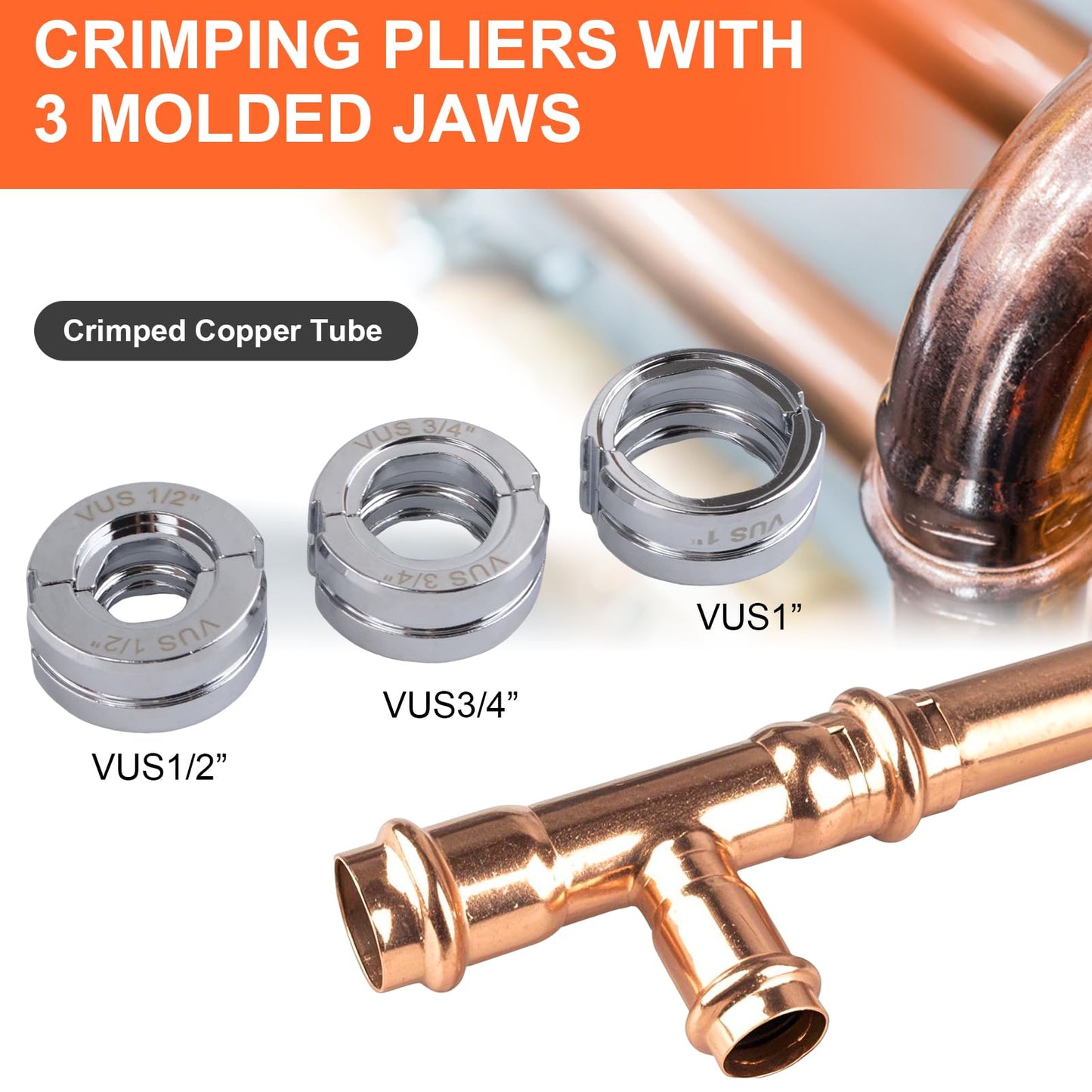 HZLZRZ Propress Tool for Copper Pipe, Hydraulic Tool Dies Jaw 1/2", 3/4", 1" with Pipe Cutter Suitable for Pressing Copper Pipe of Water Heating Crimper Tool