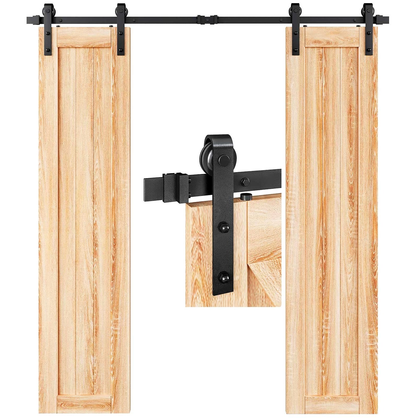 EaseLife 6.6 FT Double Door Sliding Barn Door Hardware Track Kit,Basic J Pulley,Heavy Duty,Slide Smoothly Quietly,Easy Install (6.6FT Track Kit for Double 20" Wide Door)
