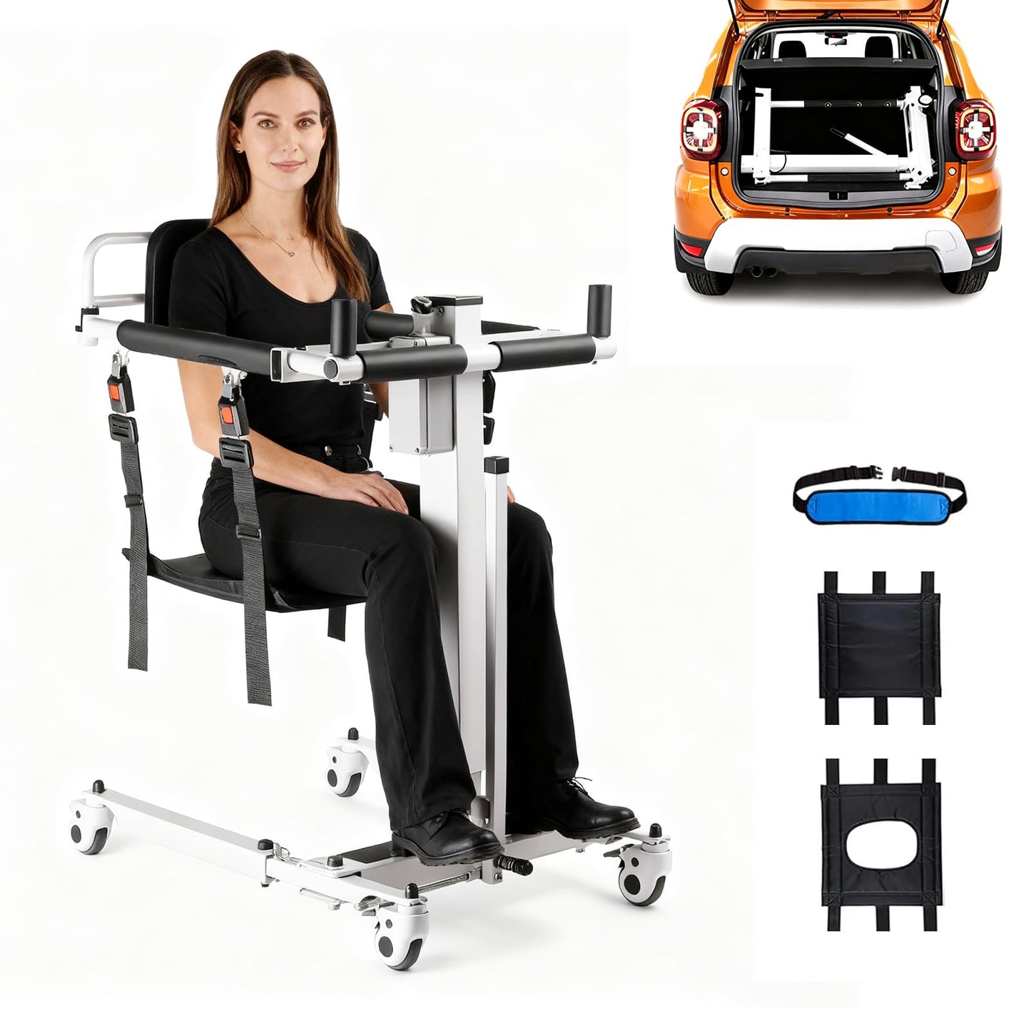 Upgrade Electric Transfer Lift - Foldable Patient Lift Transfer Chair for Car- Handicap Lift Shower Chair, Bathroom Wheelchairs Transfer Chairs for Seniors, Adults & Disabled