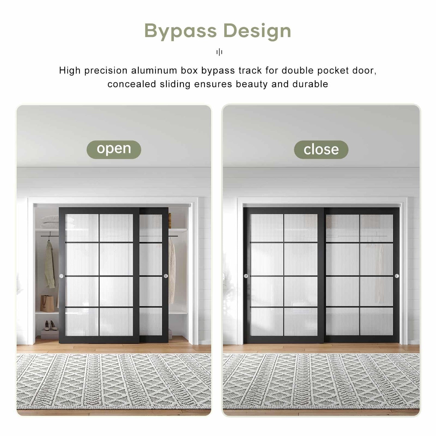 EaseLife 8FT/96in Bypass Double Sliding Pocket Door Hardware Kit,Commercial Grade,Aluminum,Bypassing Closet Door Track for 2 Door System,Slide Smoothly Quietly,Easy Install,No Doors