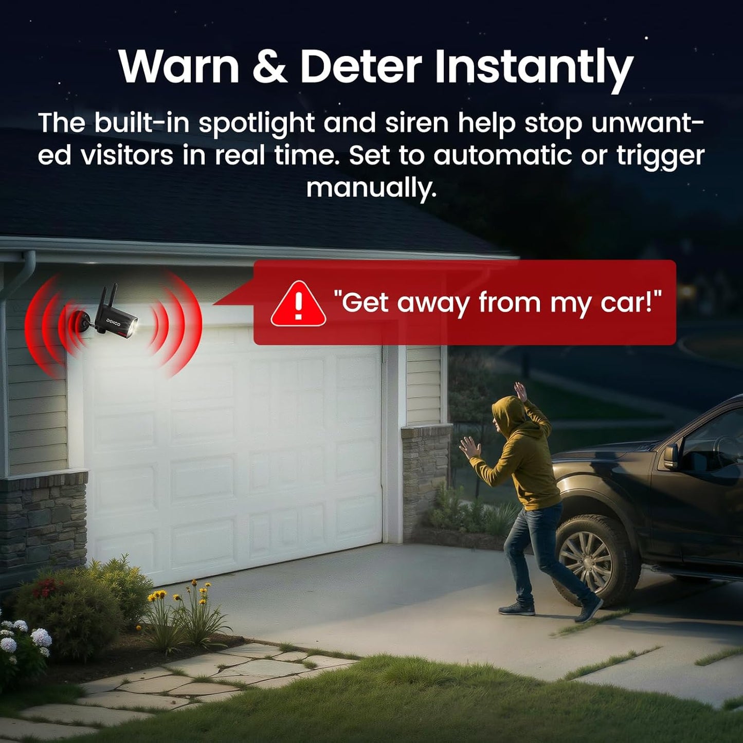 DEKCO 2K 180 270 24/7 Wired Security Camera Outdoor, Pan & Coverage, Constant Power Surveillance, Full Color Night
