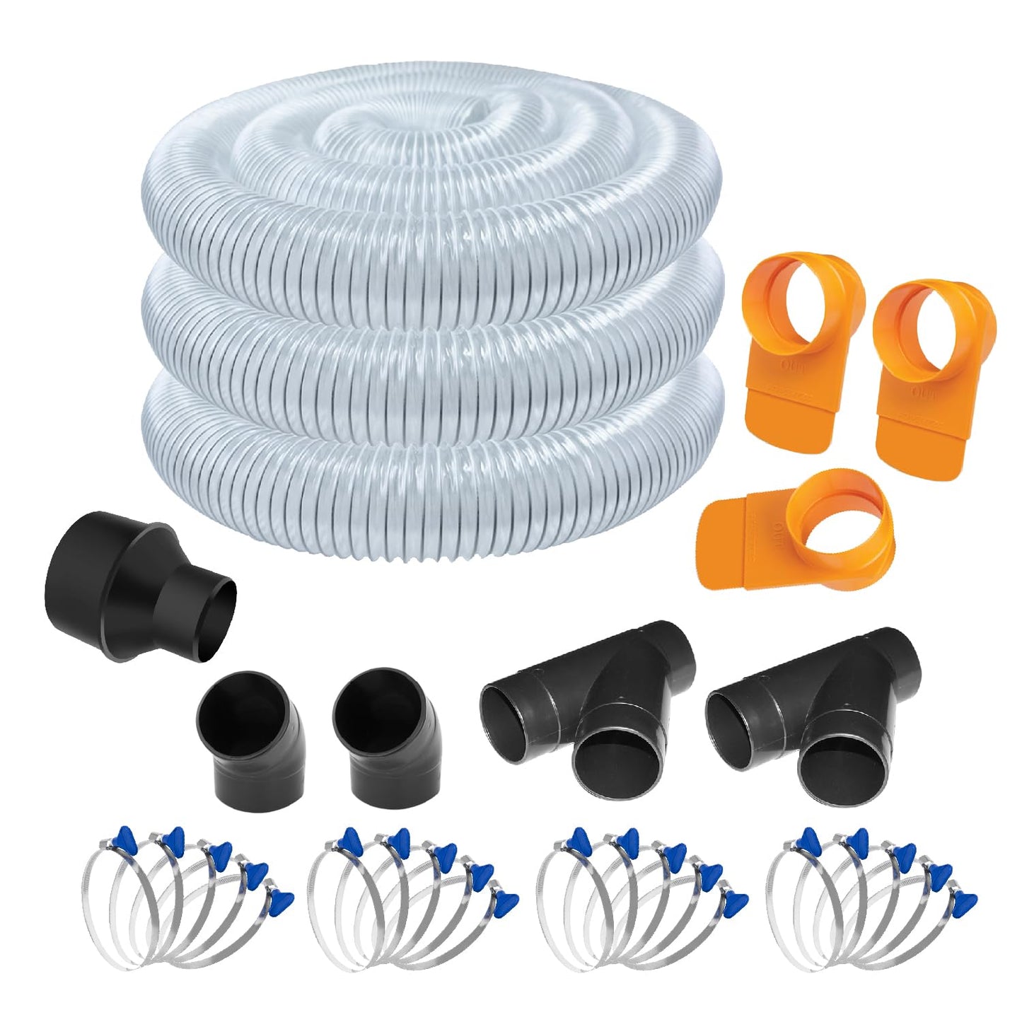 POWERTEC 4" x 20' Dust Collection Hose with Cone Reducer and Fittings Kit for Table Saw, Band Saw, Planer, Jointer, Woodworking and Wood Shop Dust Collection System (70430)