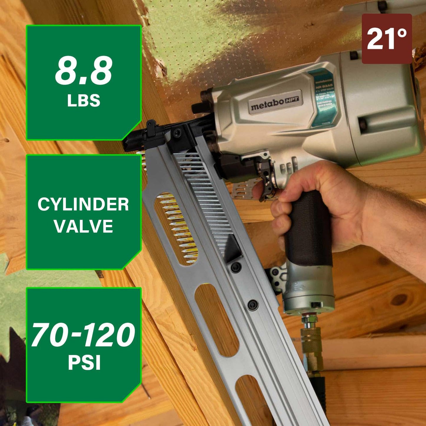 Metabo HPT Framing Nailer | High Grade Aluminum Magazine | Pneumatic | Framing Nails 2-Inch to 3-1/4-Inch | Rafter Hook | NR83A5(S1)