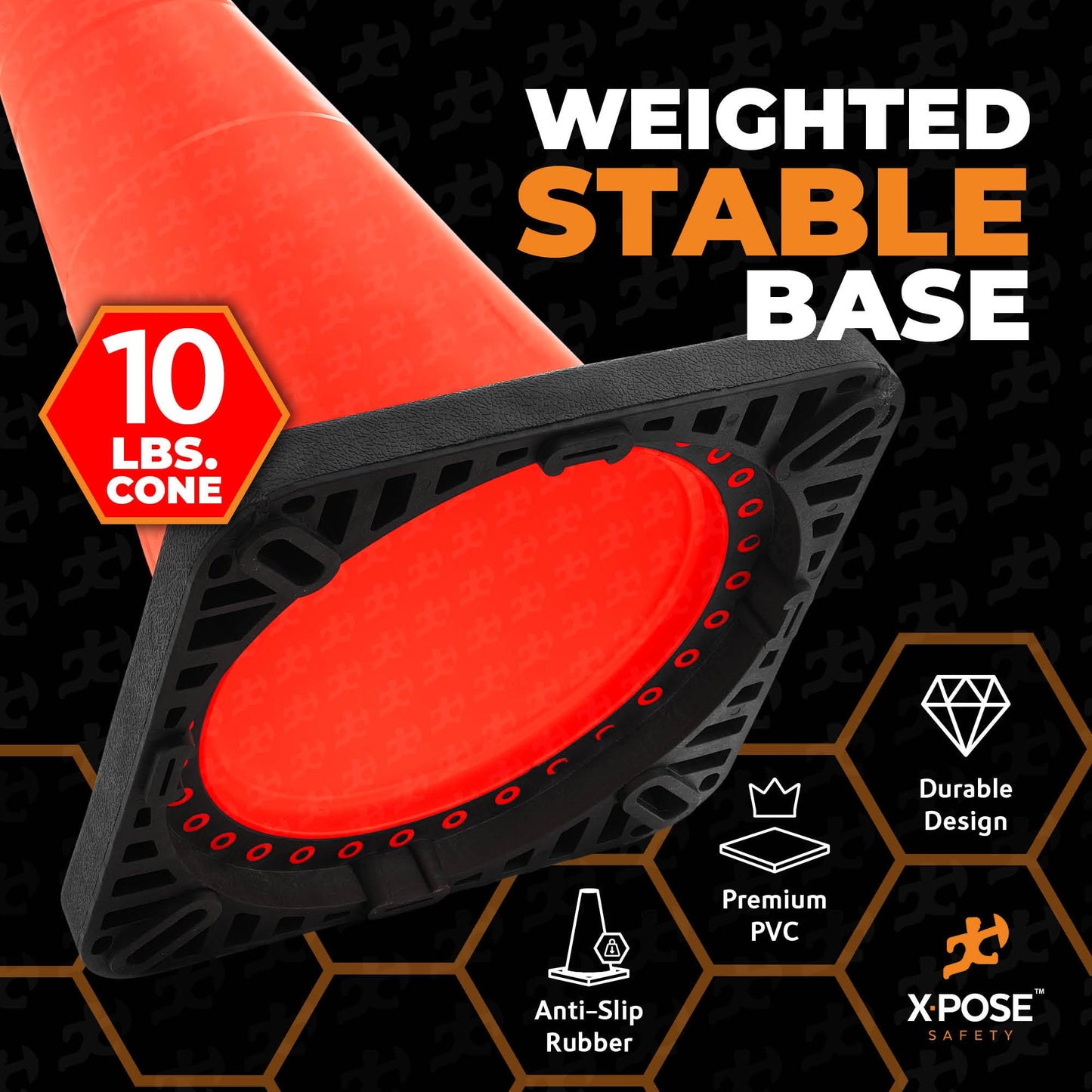 Xpose Safety 28" Orange Traffic Cones Heavy Duty 10lb, 4-Pack - Multipurpose PVC Plastic Safety Cone for Parking, Soccer, Caution, Kids and Construction - Custom Stenciling Available